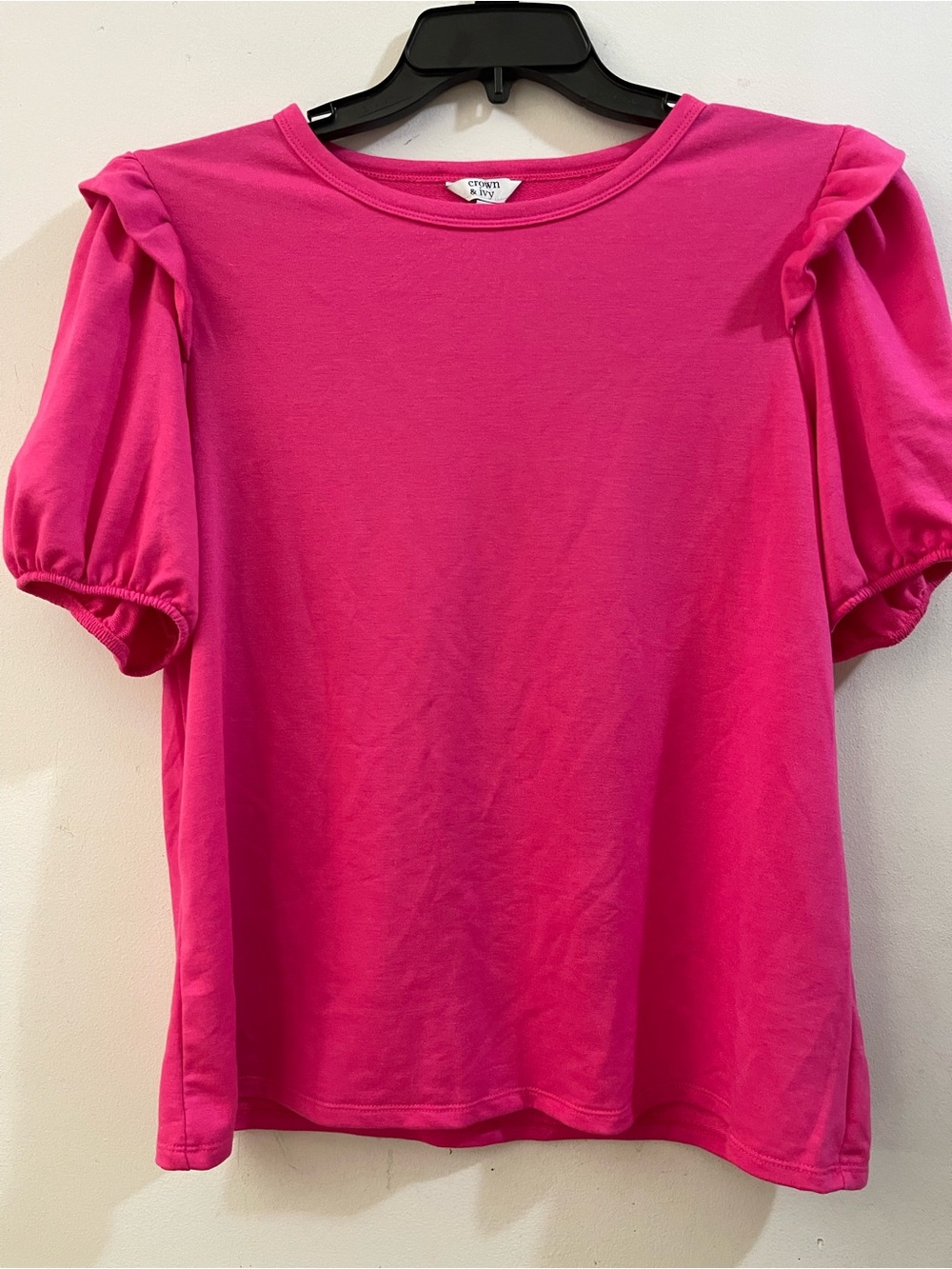 Crown & Ivy Bright Hot Pink Puff Sleeve Tee Size XL